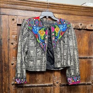 Vintage Milagros Black Multicolor Hand Embroidered Blazer Size M